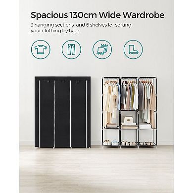 Portable Closet, Wardrobe Closet Organizer With Cover, 3 Hanging Rods And Shelves, 4 Side Pockets