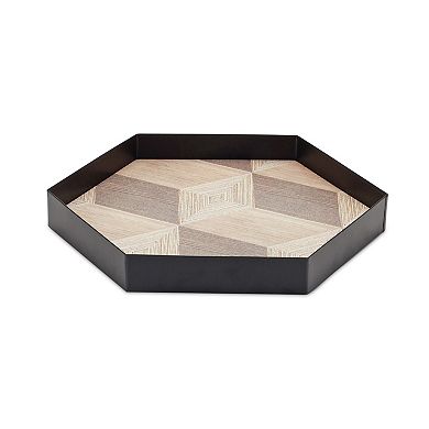 Geometric Wooden Tray with Metal Accent (Set of 3)