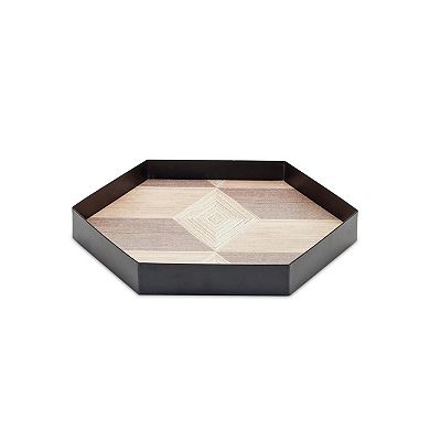 Geometric Wooden Tray with Metal Accent (Set of 3)