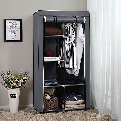 34" Portable Clothes Closet Wardrobe with Non-Woven Fabric and Hanging Rod, Grey