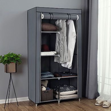 34" Portable Clothes Closet Wardrobe with Non-Woven Fabric and Hanging Rod, Grey
