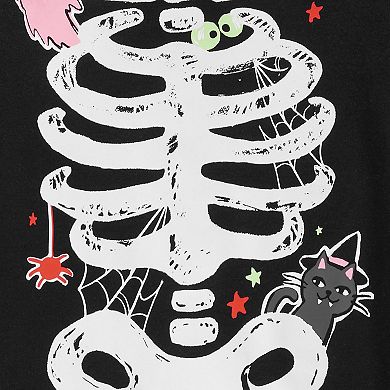 Baby Girl Carter's 2-Piece Glow Halloween Skeleton Print Top & Bottom Snug Fit Pajama Set