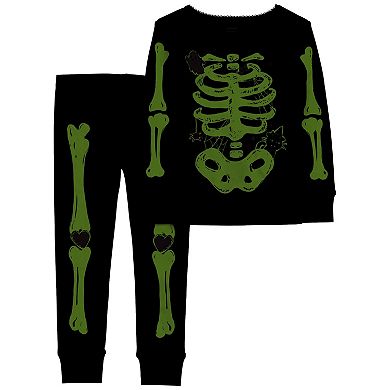 Baby Girl Carter's 2-Piece Glow Halloween Skeleton Print Top & Bottom Snug Fit Pajama Set