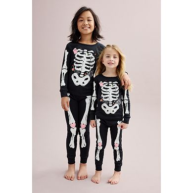 Toddler Girl Carter's 2-Piece Glow Halloween Skeleton Print Top & Bottom Snug Fit Pajama Set