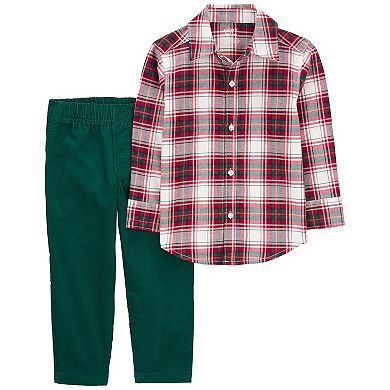 Toddler Boy Carter's 2-pc. Plaid Button-Down Shirt & Pull-On Corduroy Pants Set