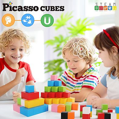 PicassoTiles PMC302 Magnet Cube Building Blocks 80 Pieces 1.2" Magnetic Cubes Toy Construction Building Educational Sensory Toys with Idea Booklet for School & Preschool Kids Boys Girls Toddlers