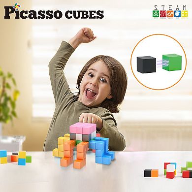 PicassoTiles PMC302 Magnet Cube Building Blocks 80 Pieces 1.2" Magnetic Cubes Toy Construction Building Educational Sensory Toys with Idea Booklet for School & Preschool Kids Boys Girls Toddlers