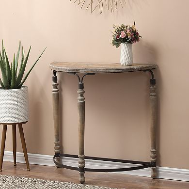 LuxenHome Rustic Wood And Metal Half Moon Console And Entry Table