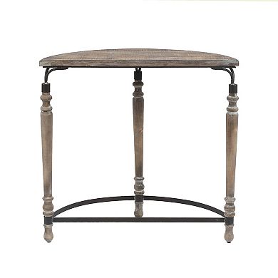 LuxenHome Rustic Wood And Metal Half Moon Console And Entry Table