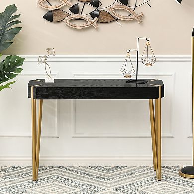 LuxenHome Black Wood And Gold Metal Console And Entry Table