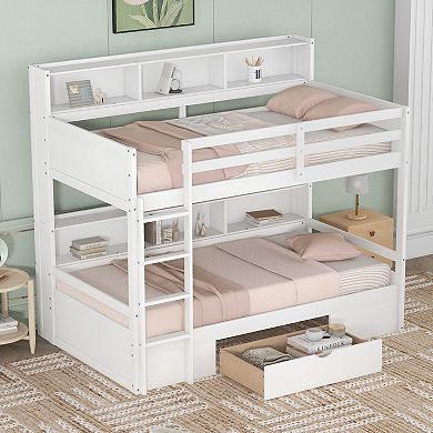 Merax Twin Size Bunk Bed With Shelves And Storage Drawer