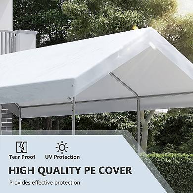 Outsunny 20x10ft Height Adjustable Carport Patio Storage Shelter, Beige