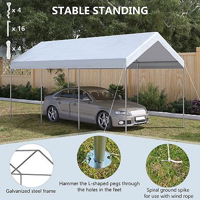 Outsunny 20x10ft Height Adjustable Carport Patio Storage Shelter, Beige