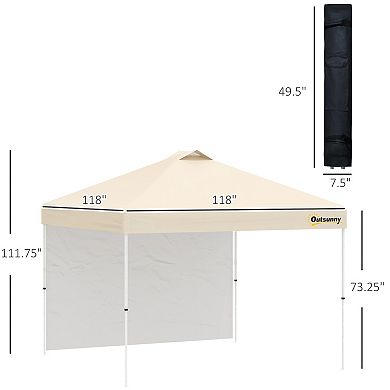 10' Pop-up Foldable Gazebo, Party Tent W/ Roller Bag, Sidewall, Beige