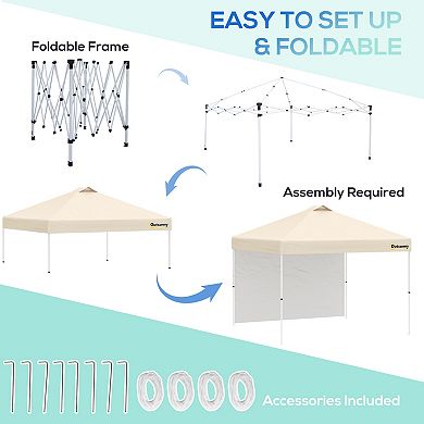 10' Pop-up Foldable Gazebo, Party Tent W/ Roller Bag, Sidewall, Beige