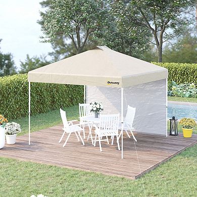 10' Pop-up Foldable Gazebo, Party Tent W/ Roller Bag, Sidewall, Beige