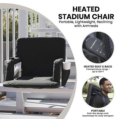 Flash Furniture Malta Blue Portable Heated Reclining Stadium Chair with Armrests