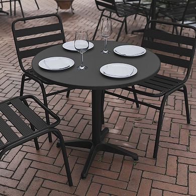 Flash Furniture Mellie 31.5'' Black Round Metal Indoor-Outdoor Table with Base