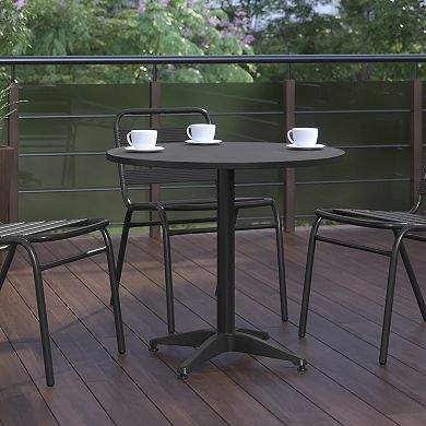 Flash Furniture Mellie 31.5'' Black Round Metal Indoor-Outdoor Table with Base