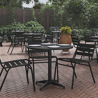 Flash Furniture Mellie 31.5'' Black Round Metal Indoor-Outdoor Table with Base