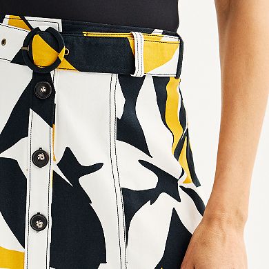 Women's Nine West Print Button-Front Self Belt Utility Flounce Skirt