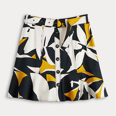 Women's Nine West Print Button-Front Self Belt Utility Flounce Skirt