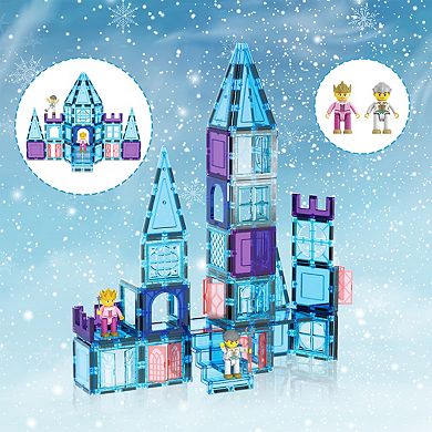 PicasssoTiles 72 Piece Magnetic Building Tiles Castle Winter Ice Theme