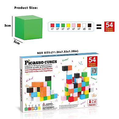 PicassoTiles PMC301 Magnet Cube Building Blocks 54 Piece Set