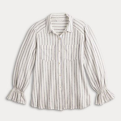 Women's LC Lauren Conrad Smocked Cuff Relaxed Shirt