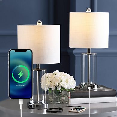 Abner Glass Modern Contemporary Usb Charging Led Table Lamp (set Of 2)
