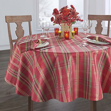 Elrene Home Fashions Shimmering Plaid Round Tablecloth