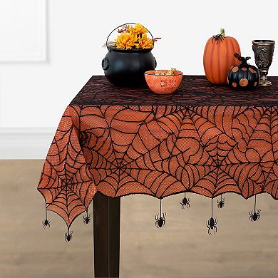 Elrene Home Fashions Crawling Halloween Spider Lace Lined Rectangle Tablecloth