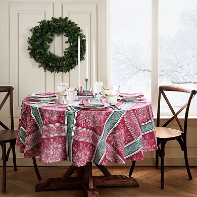 Elrene Home Fashions Poinsettia Plaid Jacquard Plaid 60"x84" Oval Tablecloth