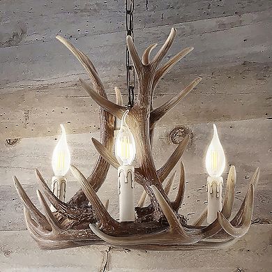 Nelle 18" Adjustable Resin Antler 3-light Led Chandelier, Black