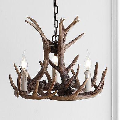 Nelle 18" Adjustable Resin Antler 3-light Led Chandelier, Black