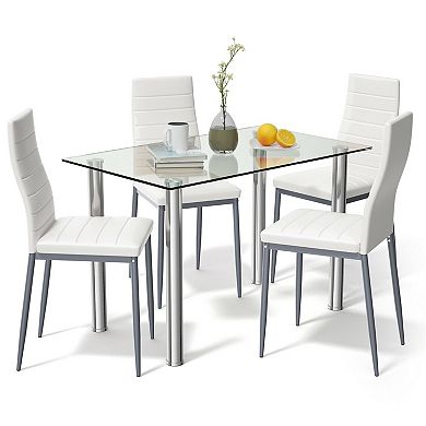 5 Pieces Dining Set With 4 Pvc Leather Chairs