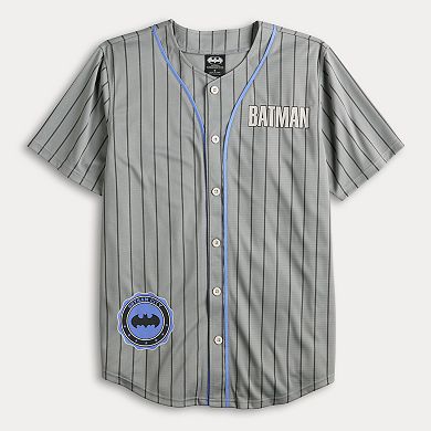 Men's Batman Pinstriped Graphic Baseball Jersey