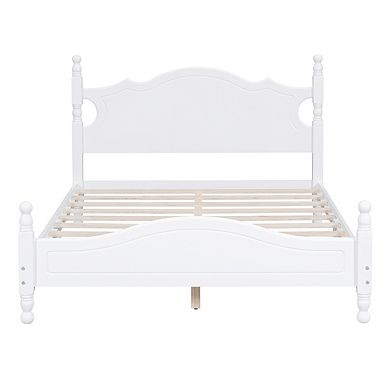 Full Size Wood Platform Bed Frame, Retro Style Platform Bed With Wooden Slat Support