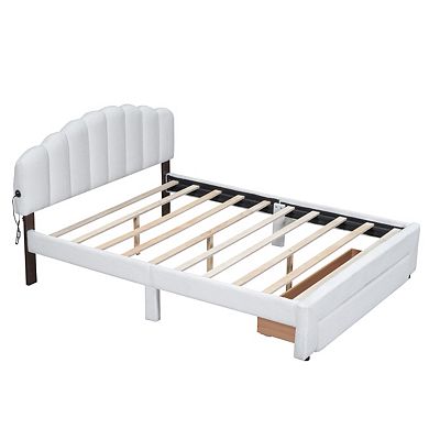 Teddy Fleece Queen Size Upholstered Platform Bed With Drawer