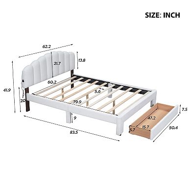 Teddy Fleece Queen Size Upholstered Platform Bed With Drawer