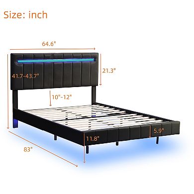 Queen Size Floating Bed Frame With Led Lights And Usb Charging