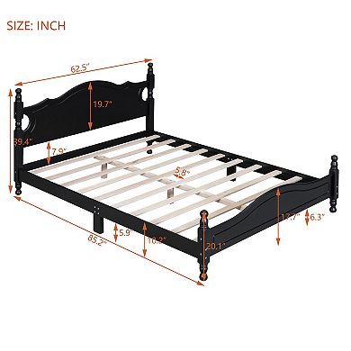 Queen Size Wood Platform Bed Frame, Retro Style Platform Bed With Wooden Slat Support