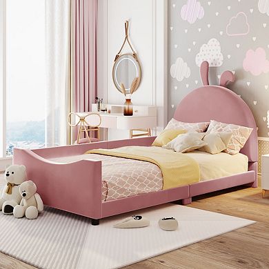 Twin Size Upholstered Daybed With Rabbit Ear Shaped Headboard
