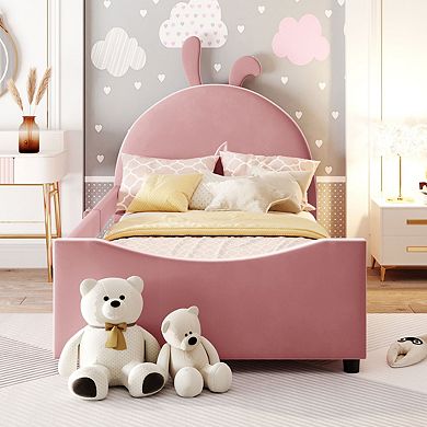 Twin Size Upholstered Daybed With Rabbit Ear Shaped Headboard