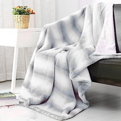 50" X 60" Lightweight Printed Faux Rabbit Fur Plush Cozy Soft Blanket Throw With Stripe