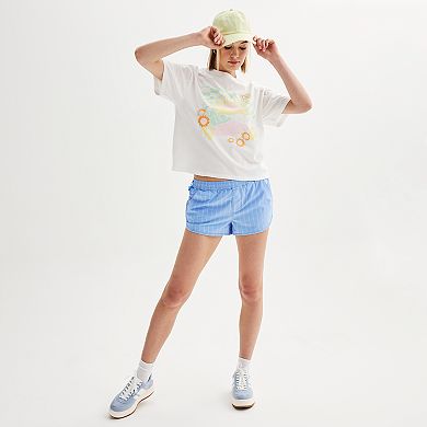 Juniors' Sunflower Sunrise Short Sleeve Cropped Graphic Skimmer Tee