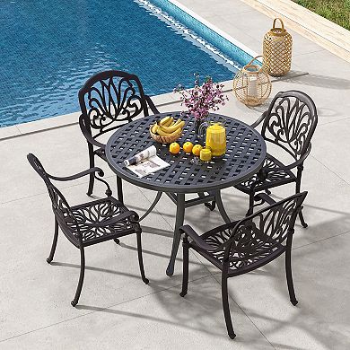 2 Pieces Patio Cast Aluminum Dining Chairs With Armrests-Bronze