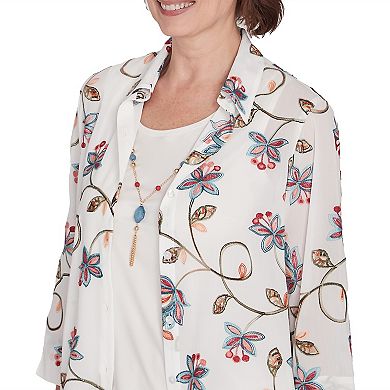 Petite Alfred Dunner Warm Embroidered Two in One Top with Necklace