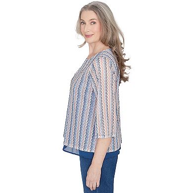Petite Alfred Dunner Vertical Texture Woven Top With Necklace
