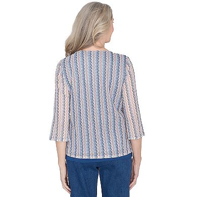 Petite Alfred Dunner Vertical Texture Woven Top With Necklace